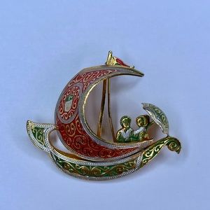 Vintage Damascene Spain Sailboat Pin